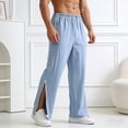 thumbnail image 2 of Telankuip Casual Pants for Men After Leg Postoperative Outfit Elastic Waisted Wide Leg Sweatpants 2 Side Zippers Full Open down Soft Cozy Men's Trousers 2-Blue M, 2 of 6