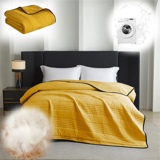 HUASHENG Washed Cotton Air Conditioning Quilt/Summer Cool Quilt Double & Single Sizes Thin Summer Blanket With Machine Washable Solid Color Design