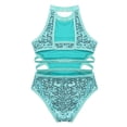 thumbnail image 4 of YONGHS Kids Girls Shiny Sequined Halter Neck Leotard Ballet Gymnastics Bodysuit 4-14 A Mint_Green 8, 4 of 7