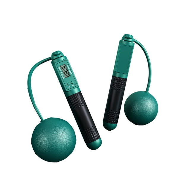 PVC Jump Rope Portable Replacement Digital Solid Color Indoor Outdoor Button Control Ergonomic Adjustable Jumping Ropes Dark Green Ball