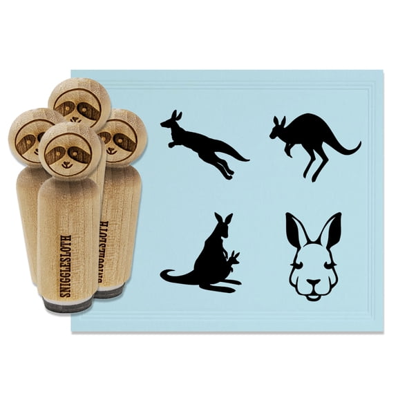 Kangaroo Head Jumping Leaping Baby Rubber Stamp Set for Scrapbooking Crafting Stamping - Medium 1 Inch