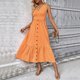 thumbnail image 4 of Vestido Vestido ceñido al cuerpo para mujer Traje de vacaciones de color sólido con botones y dobladillo con volantes sin espalda Ygjytge Naranja T M para Mujer, 4 of 8