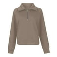 thumbnail image 4 of Tiweut Sweatshirts for Womens Long Sleeve Round Neck Half Zip Pullover Solid Color Loose Fit Tops Khaki,XL, 4 of 4