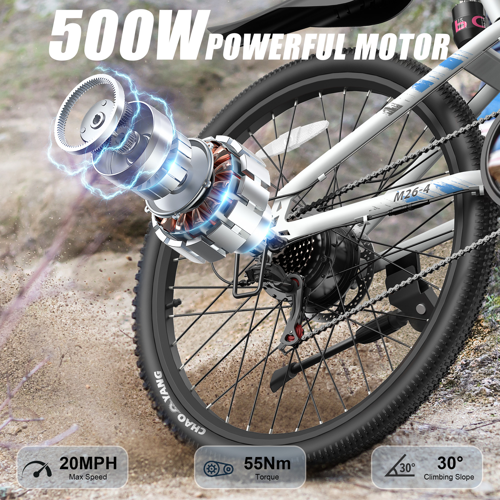 VARUN Electric Bike, 26" Foldable E-Bike, 750W Peak Motor, 48V Removable Battery (50-Mile), up to 20+ MPH, 7-Speed Gears, Full Suspension, E-Mountain Bike for Men & Women