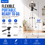 Acuvar Vlogging Kit For iPhone Android And Cameras With Wireless Microphone, 50 Inch Tripod, LED Light And Remote For Streaming And Content Creation