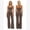 Brown, variant on IDOPIP Two Piece Workout Sets for Women Racerback Compression Contrast Tank Top Matching High Waist Wide Leg Yoga Jogger Tummy Control Bell Bottom Flare Pants Pilates Running Outfits