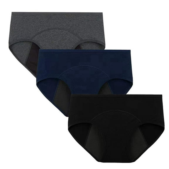 Period Underwear for Women Leak Proof Cotton Overnight Menstrual Panties Briefs 3 Pack (S, Black/Blue/Gray With Dark Lining)