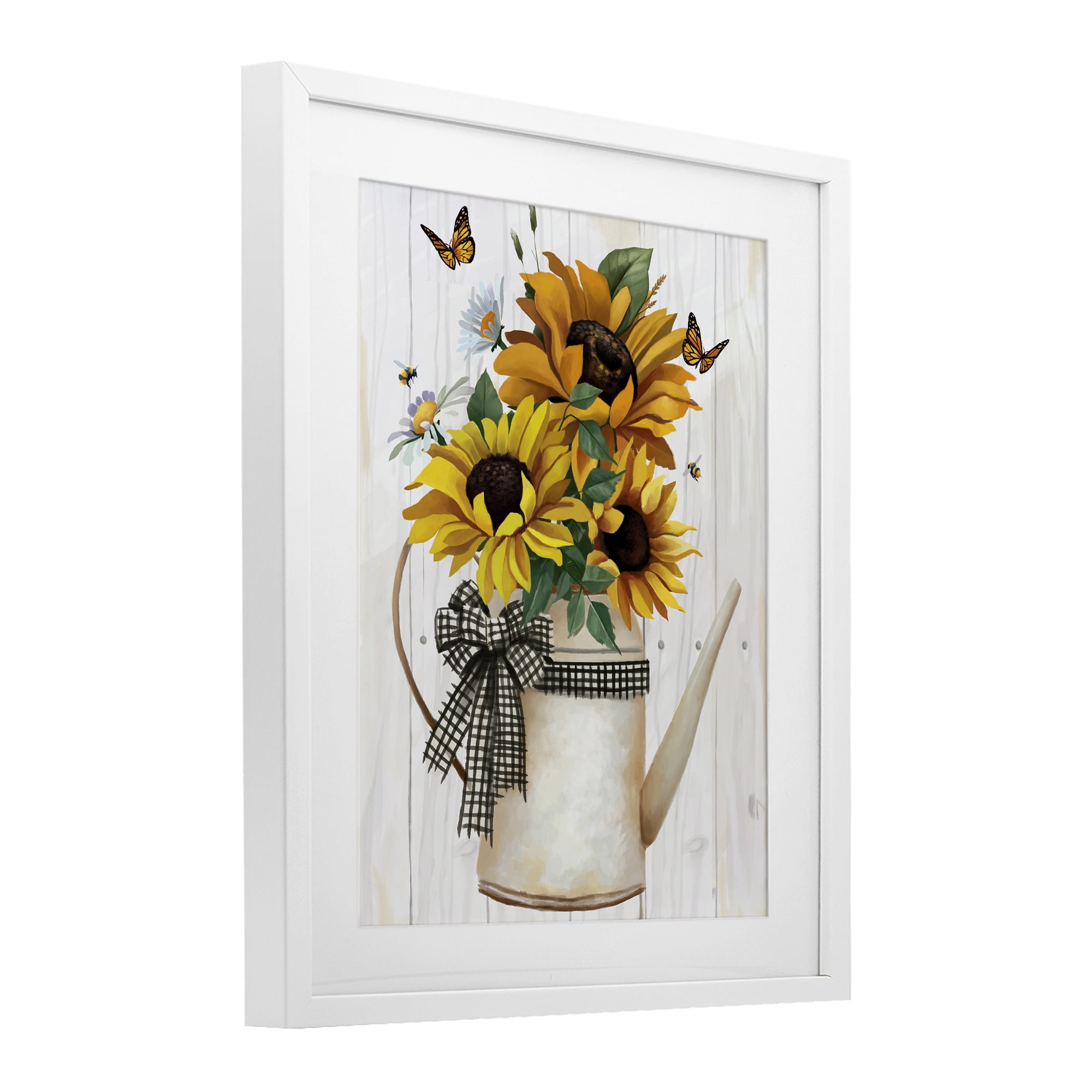 Stupell Industries Sunflower Trio in Watering Can White Framed Print Under Glass, design by Lucca Sheppard