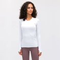 thumbnail image 1 of Camisas de Yoga sin costuras para mujer, Top corto de manga larga, ropa de gimnasio, camisetas de entrenamiento con realce, deportes, 1 of 5