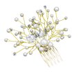 thumbnail image 5 of Nvzi Horquillas para el pelo de boda con flores para novias, peinetas con perlas de cristal, pinzas para el pelo, tocado, accesorios para el pelo de boda dorados, joyas - doradas, 5 of 5