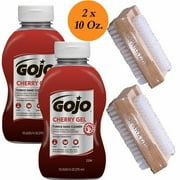 GOJO Cherry Gel Pumice Hand Cleaner 2 bottles 10 OZ ea   2 Sparklen Nail Brushes