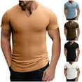 thumbnail image 1 of Txeol Deals Today Stretch Muscle Shirts for Men Short Sleeve Notch V Neck Workout Tees Solid Color Basic Workout Gym Tshirt,White,L, 1 of 7