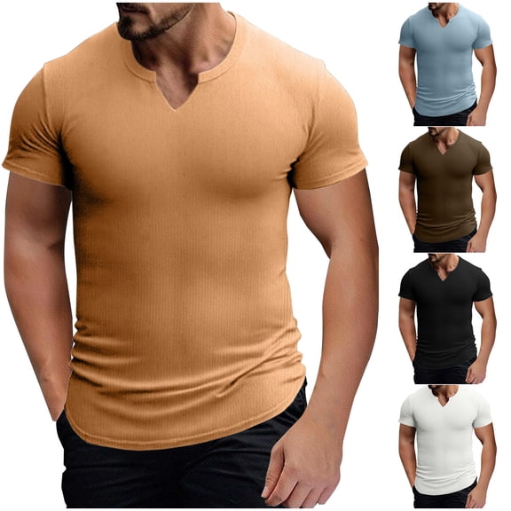 Men's V-Neck T-Shirt 2 Pack Quick Dry Athletic Short Sleeve Casual Moisture Wicking Elastic Sports Tee Breathable Running Gym Workout Summer | Zenithor,Black L