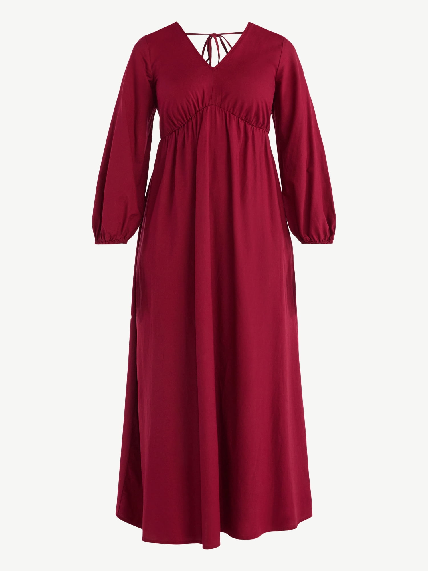 Time and Tru Women's Tie Back Maxi Dress with 3/4-Length Sleeves, Sizes XS-XXXL