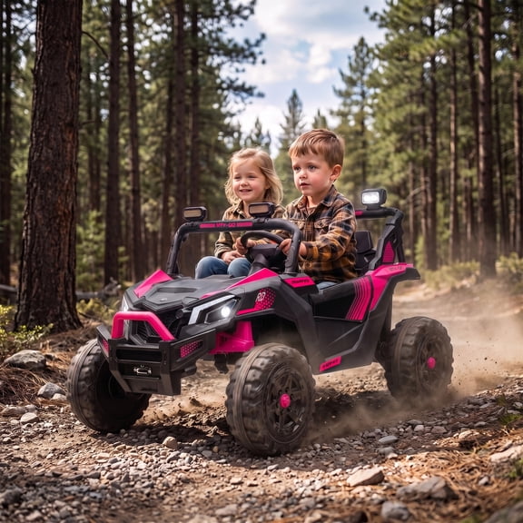 Qaba 24V 2 Seater Ride On Truck Car for Big Kids with Remote Control, Kids Electric Car with Dual Motors, 4-Wheel Suspension for Ages 3-8, Pink