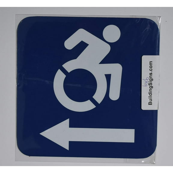 ACCESSIBLE Symbol Left Arrow Sign (White/Blue, Aluminum, 4X6, Double Sided Tape)-The Pour Tous Blue LINE