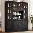 thumbnail image 4 of MEISSALIVVE 78.7" Kitchen Pantry Cabinet with Glass Doors & LED Lights, Freestanding Storage Hutch with Shelves, Black Pantry Cupboard, 62.99" W x 15.7" D, 4 of 6