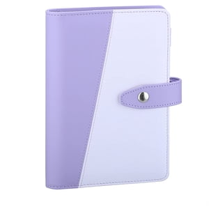 A6 PU Leather Notebook Binder Refillable 6 Ring Binder for A6 Filler Paper, Loose Leaf Personal Planner Binder Cover with Magnetic Snap Closure, Mint Blue and White