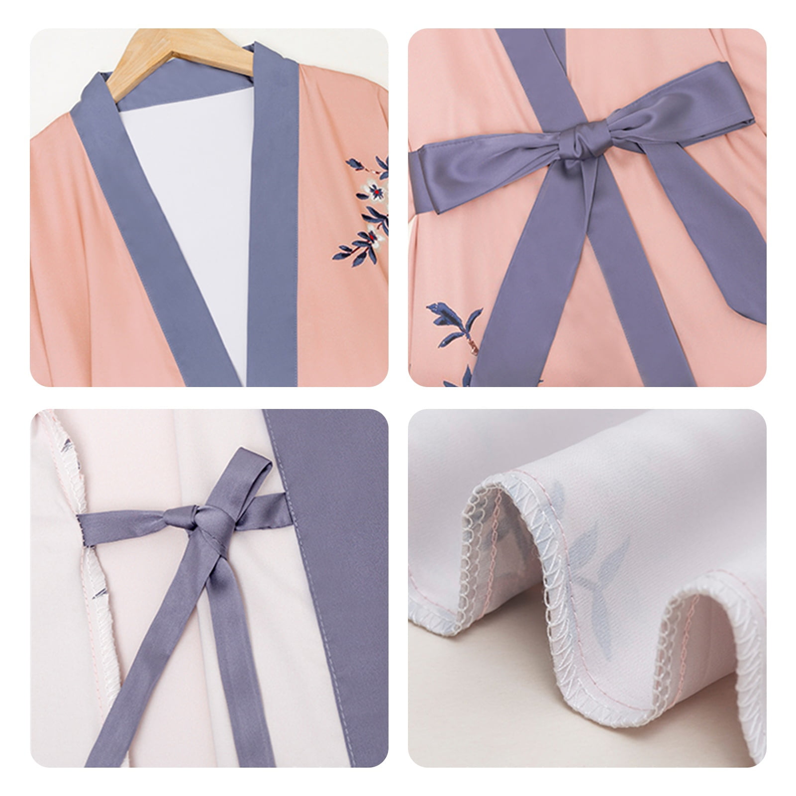 AMITOFO Long Silky Kimono Robes for Women Lightweight Silky Satin Floral Bathrobe Soft Cozy Ladies Housecoat Loungewear