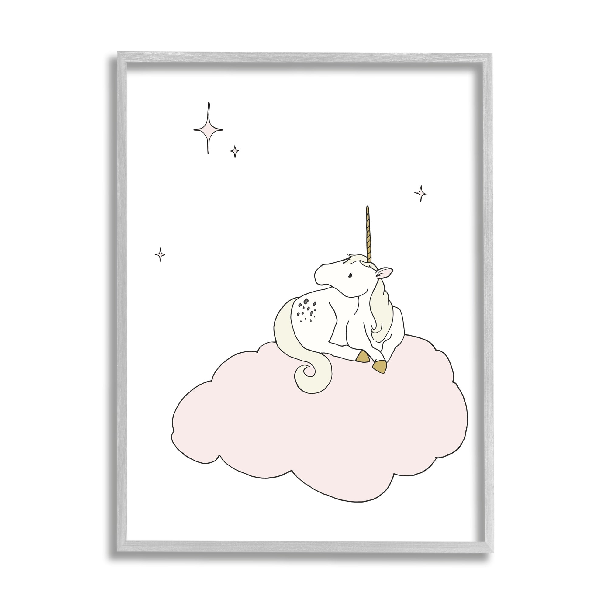 Stupell Industries Casual Unicorn Laying on Cloud Watching Nighttime Stars Graphic Art Gray Framed Art Print Wall Art, Design by Sweet Melody Designs