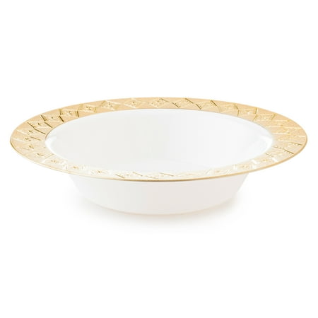 Host & Porter Gold Rim Plastic Soup Bowls, 12oz, 10 Ct, Great for Weddings, Bridal Showers, and Baby Showers
