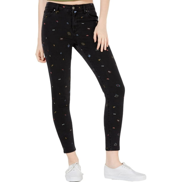 Tinseltown Womens Juniors Animal Print MidRise Skinny Jeans Gray 1