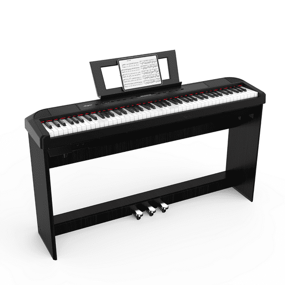 88 Keys Keyboard Piano, Full Size Weighted Hammer Piano Keyboard, Portable Electric Keyboard Piano for Beginner/Adults with Sustain Pedal, Power Supply, And Built In Speakers (With Stand)