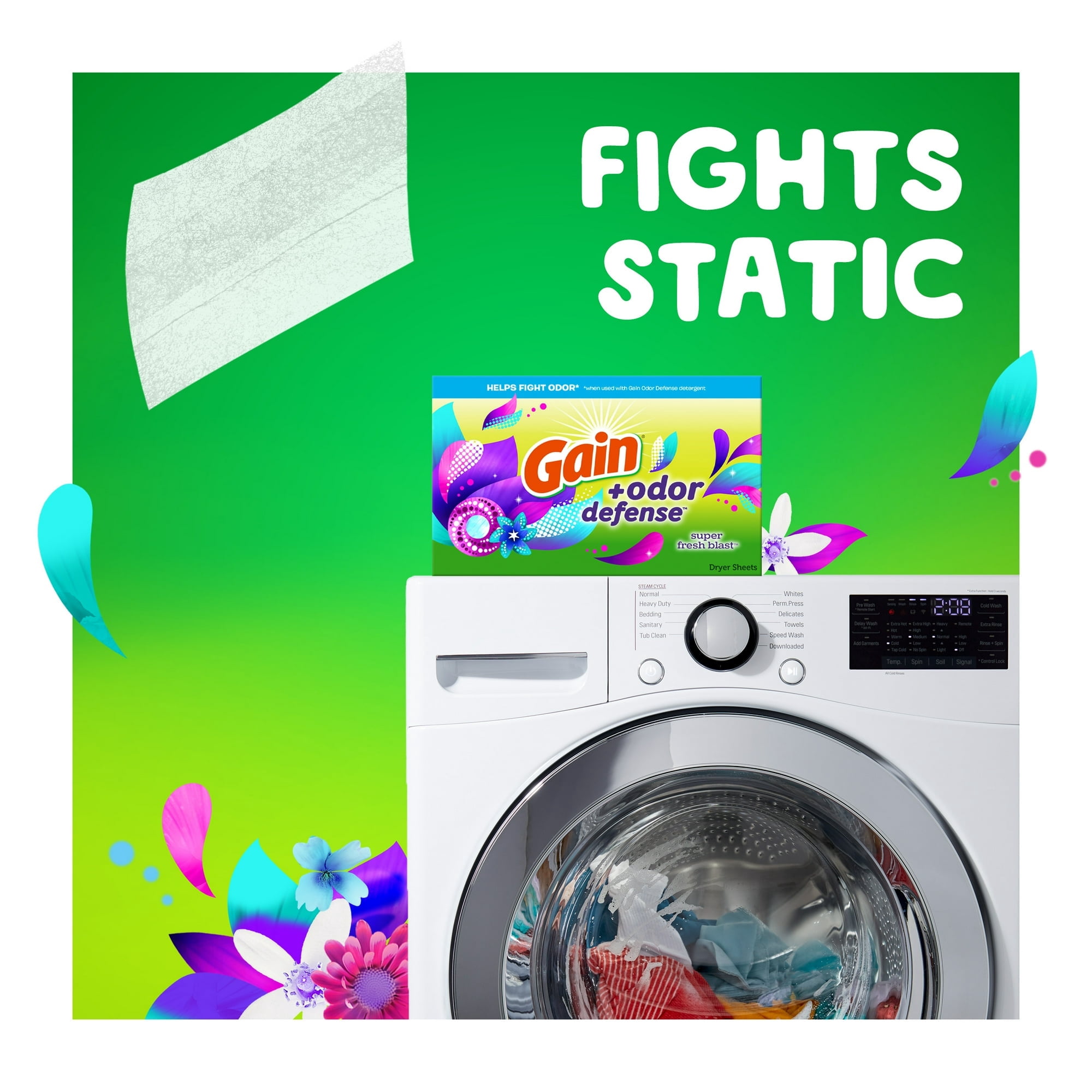 Gain Dryer Sheets + Odor Defense, Super Fresh Blast Scent, 180 Count with Microfiber Solid Color Towel by BundleEase