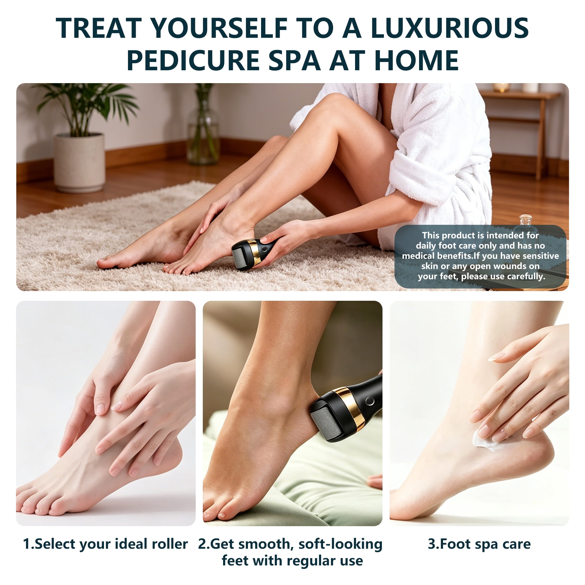 Electric Foot File USB Rechargeable Pedicure Tool for Adults, Portable Foot Grooming Device, Black