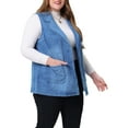 thumbnail image 4 of Agnes Orinda Women's Plus Size Denim Vests Dressy Sleeveless Lapel Casual Long Jean Jackets Tunic Vest with Pockets 2X Medium Blue, 4 of 5