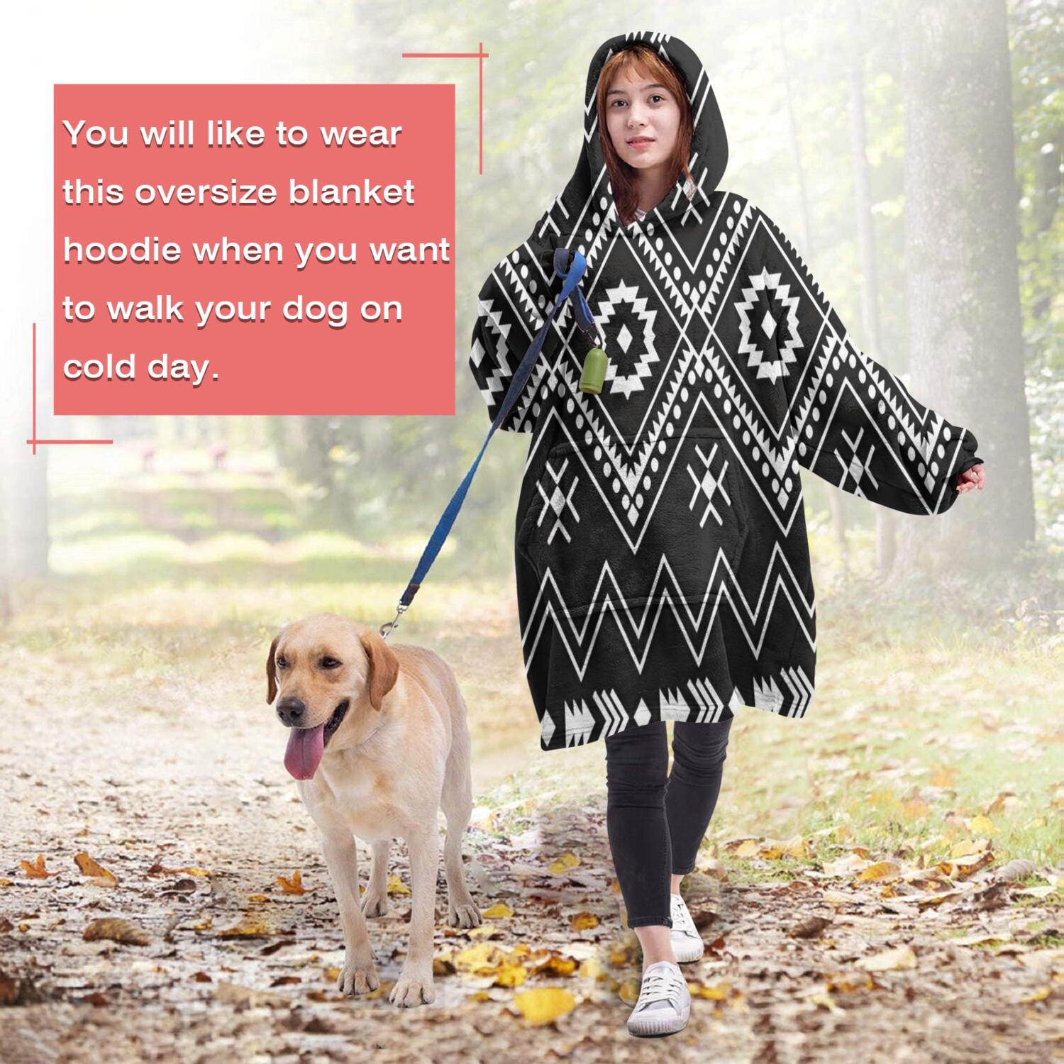 Wearable Oversized Blanket,Black Geometric Striped Pattern Wearable Blanket Hoodie for Adults,Cozy Hooded Blankets with Super Pockets,Super Warm Fuzzy Pullover for Women & Men