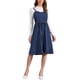 thumbnail image 1 of Vestido de mezclilla midi para mujer sin mangas con escote corazón, espalda cruzada, corte A, con cinturón, vestido de jean XS azul oscuro, 1 of 6