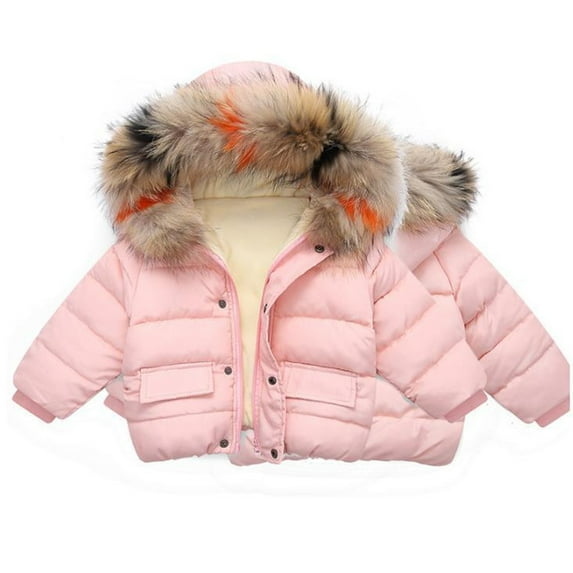 Verugu Toddler Baby Girls Boys Winter Coat Thicken Warm Jackets Baby Hooded Snow Outwear Coat Kids Winter Child Solid Color Hoodie Zipper Coats Keep Warm Jacket Pink, 6-12 Months
