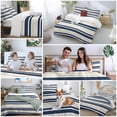 thumbnail image 5 of 3 Piece Navy Blue Khaki Striped Duvet Cover Set Twin Size, Microfiber Comforter/Quilt Cover with Corner Ties and 2 Pillowcases, Gradient Horizontal Lines All Season Soft Bedding with Zipper Closure, 5 of 8