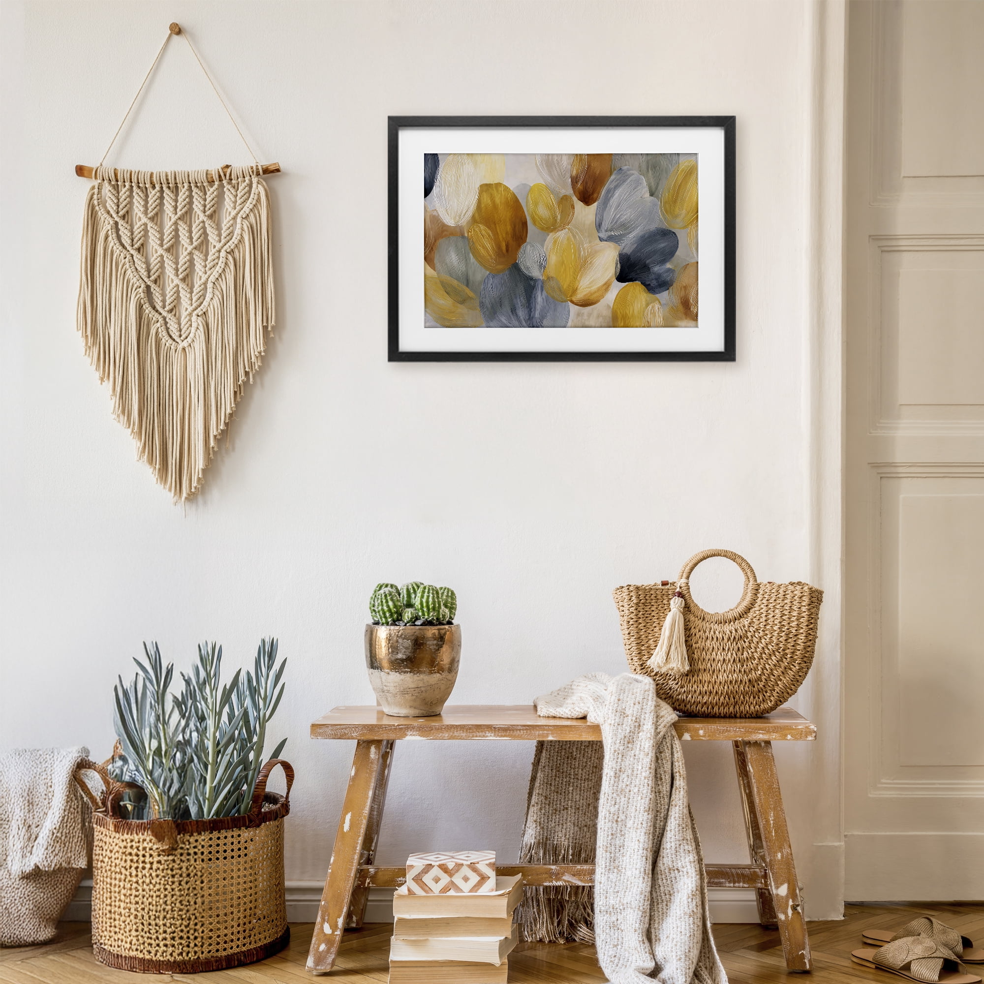 Stupell Industries Warm Oblong Layered Shapes Black Framed Print Under Glass, design by Jacky Ngan