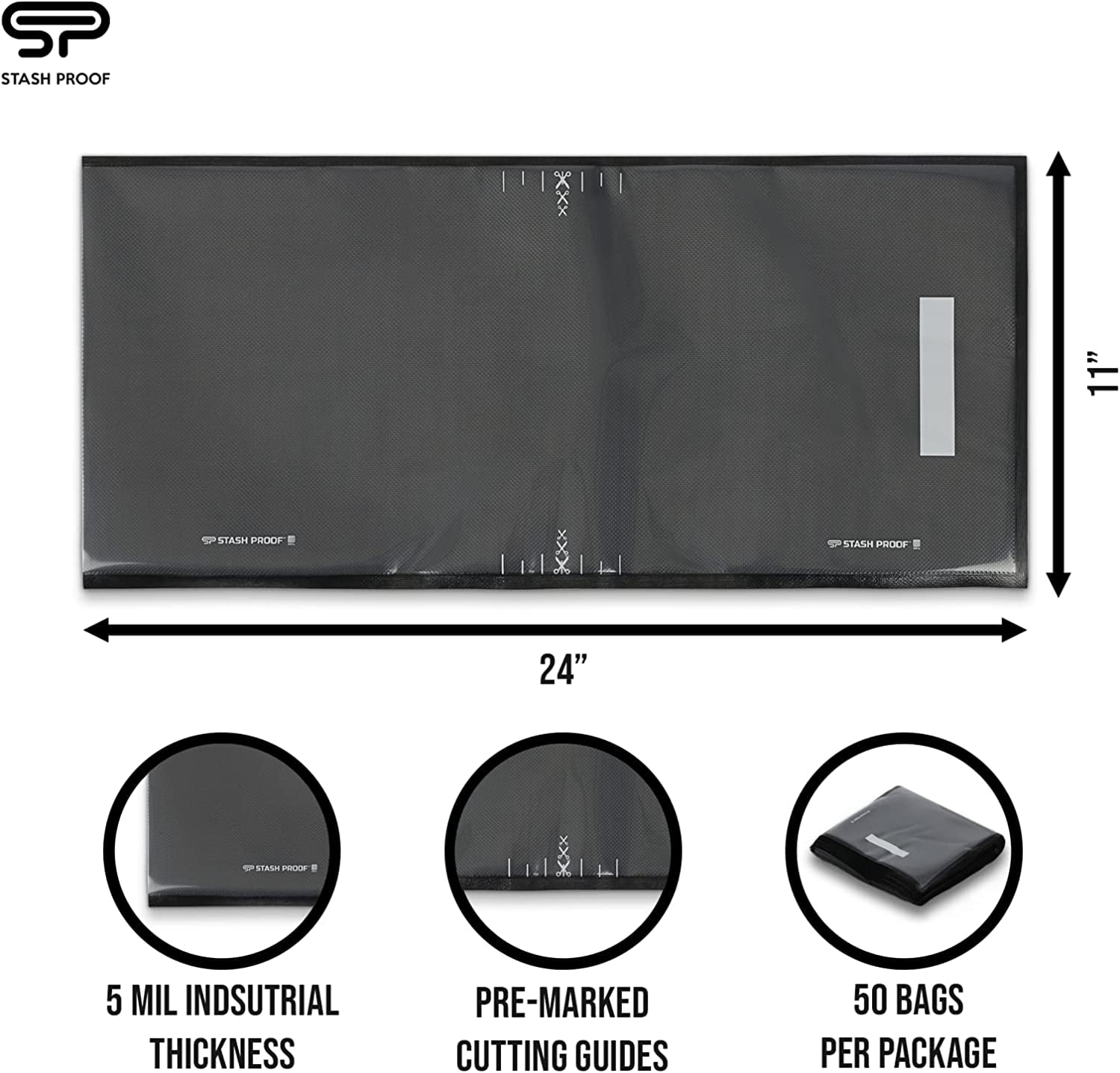 11 x 24 All Black Vacuum Sealer Bags SNS 400