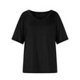 thumbnail image 5 of Womens Cotton Tops Tshirts Rolled Short Sleeve V Neck Solid Color Casual T Shirts Loose Fit Base Tees (S, Black), 5 of 7
