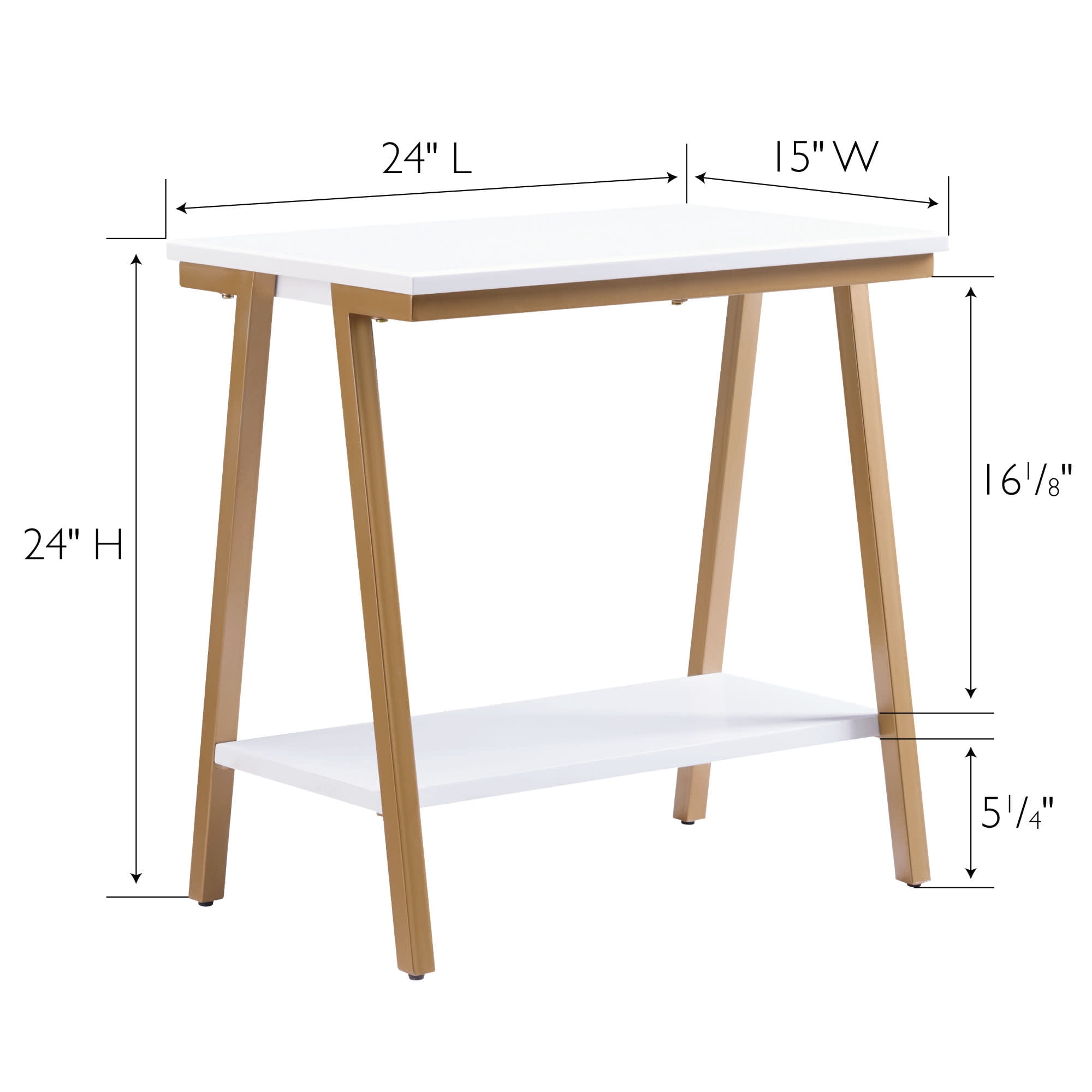 Leick Furniture Empiria Wood and Metal Narrow End Table with Shelf, White/Gold