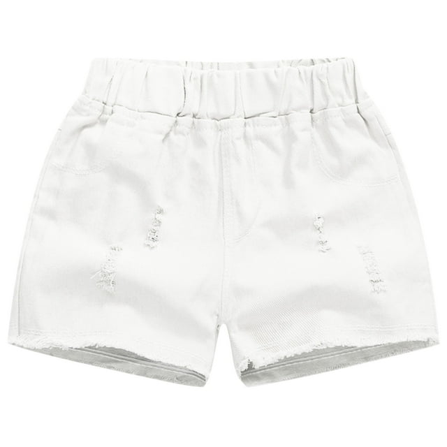 Birdeem Spring and Summer Cute Solid Girls Breaking Hole Pocket Elastic Waist Comfy Shorts Jeans