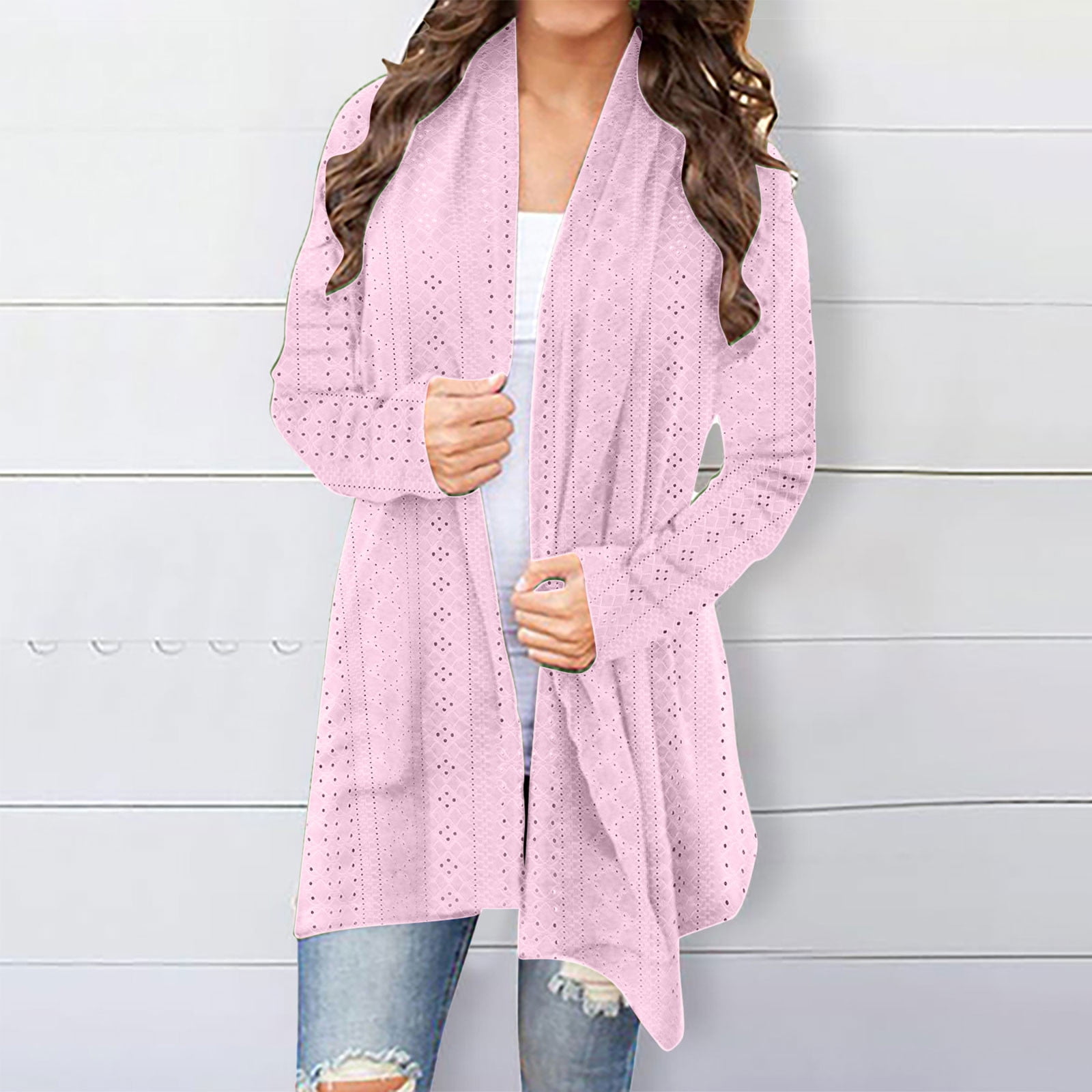 Mrat Womens Open Front Cardigan Duster Eyelet Lightweight Fall