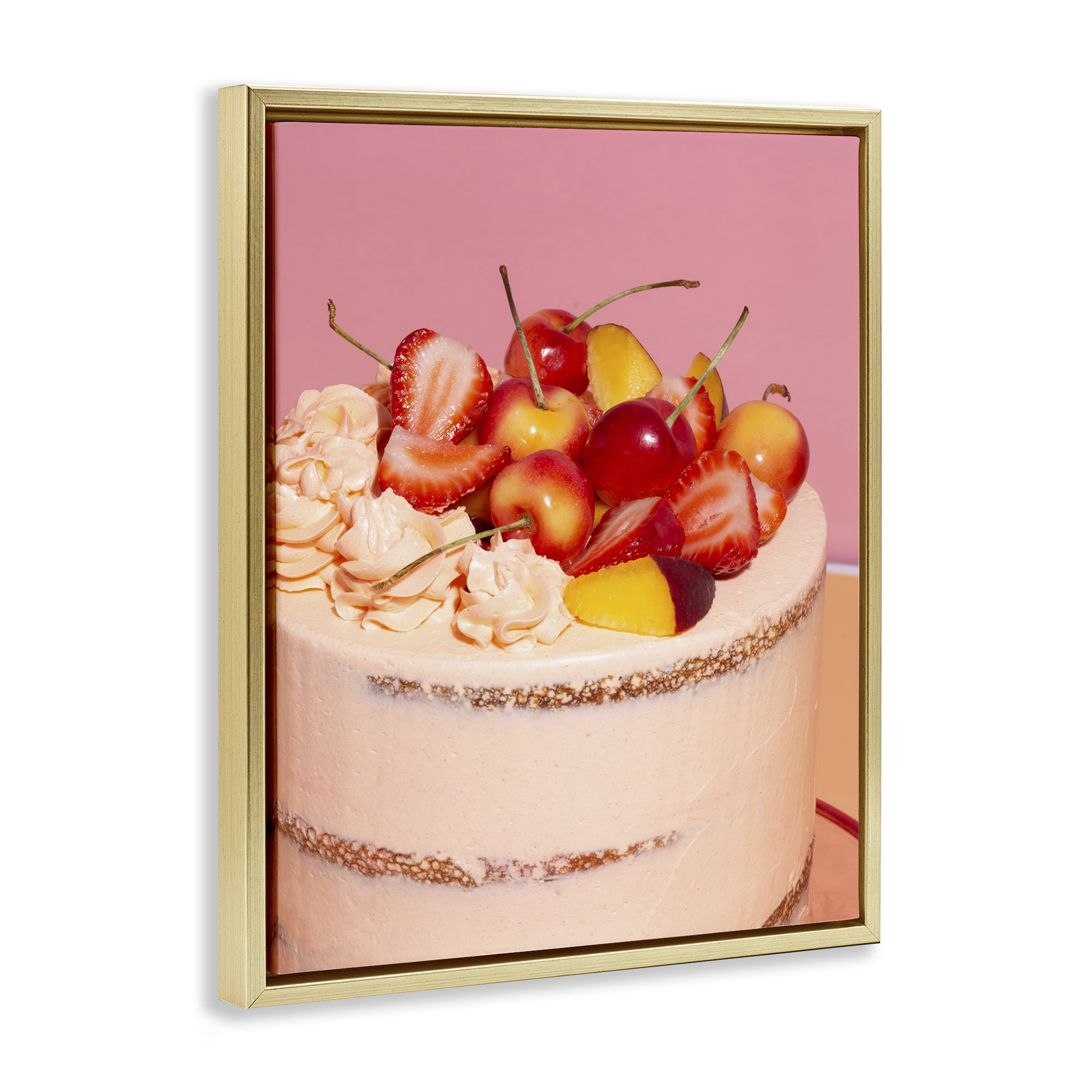 Stupell Industries Strawberry Fruit Cake Gold Framed Floater Canvas Wall Art, design by LISH Creative