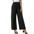 thumbnail image 1 of Pantalones de pierna ancha para mujer INSPIRE CHIC con cordón elástico en la cintura alta, estilo boho palazzo con bolsillos, talla XL, color negro, 1 of 6
