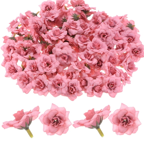 Uxcell 200-Pack Cabezas de Rosas Artificiales, Cabeza de Rosa de Seda Falsa para Boda/Ramo/Artesanías DIY/Decoración de Fiesta, Cabezas de Flores Falsas [Rosa]