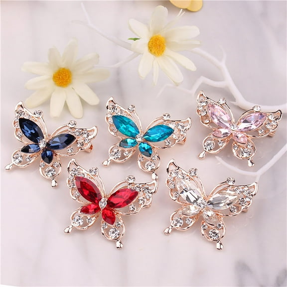 AYYUFE Lady Pin Rhinestone Butterfly Shape Multi Colors Stainless Dress Brooch for Prom