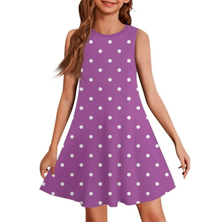 Paaisye Little Girls Cotton Dress 2025 Summer Cute Rabbit Graphic Sun Dresses Easter Back School Sleeveless Cover Up Swimsuit 2-9 Years Purple 160