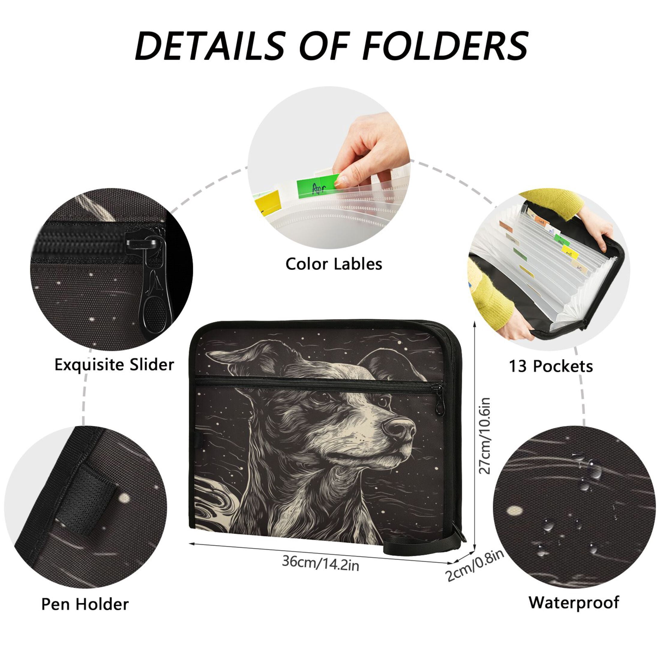 WOBOGO Starlight Dog Pattern Expanding File Folder Letter Size Accordion Filing Organizer 13 Pocket Separate Organ Pocket