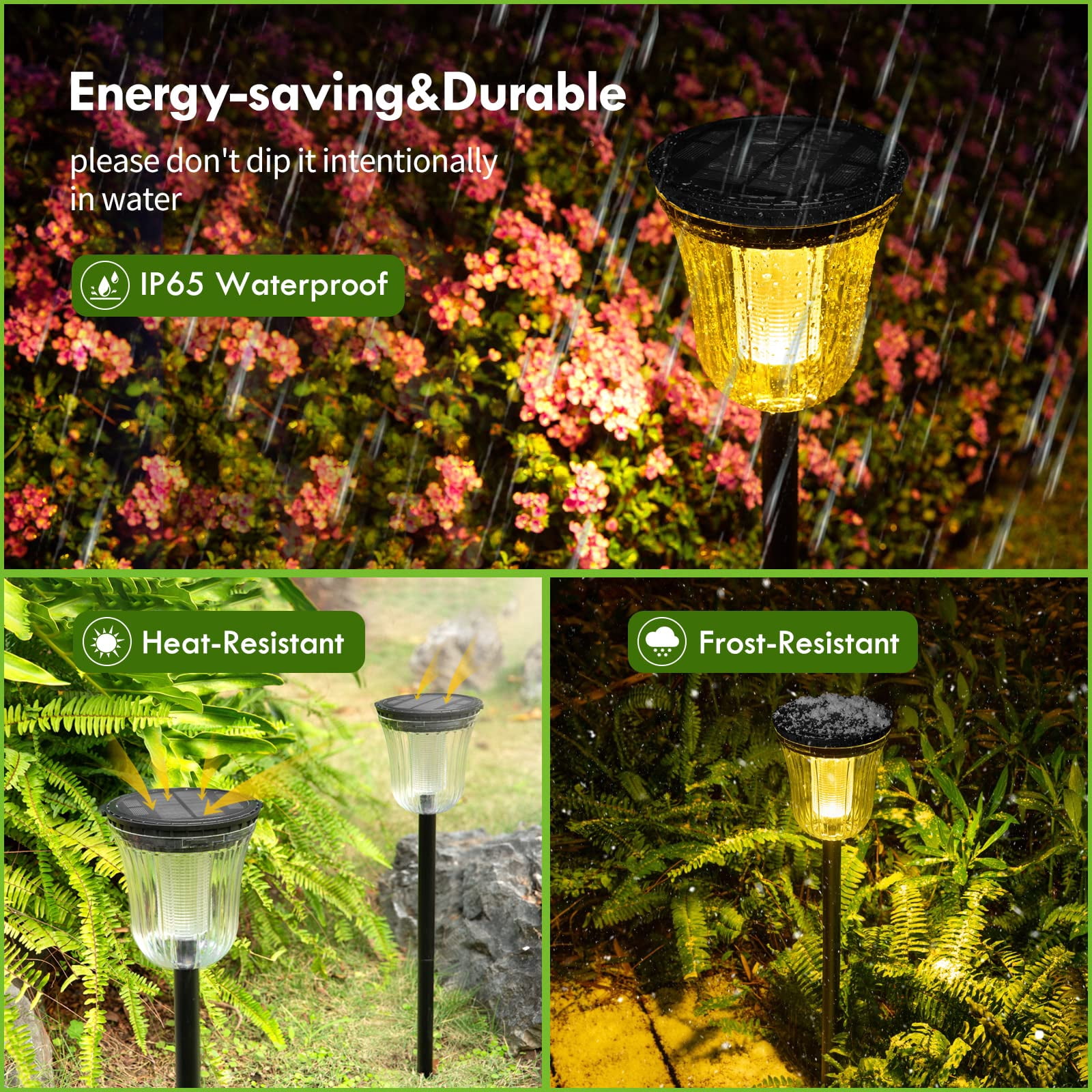 JSOT 2 Pack Solar Pathway Lights Outdoor Waterproof, 200LM Solar Path Lights, Super Bright Solar Garden Lights for Yard Lawn Walkway Driveway, Warm/White Light