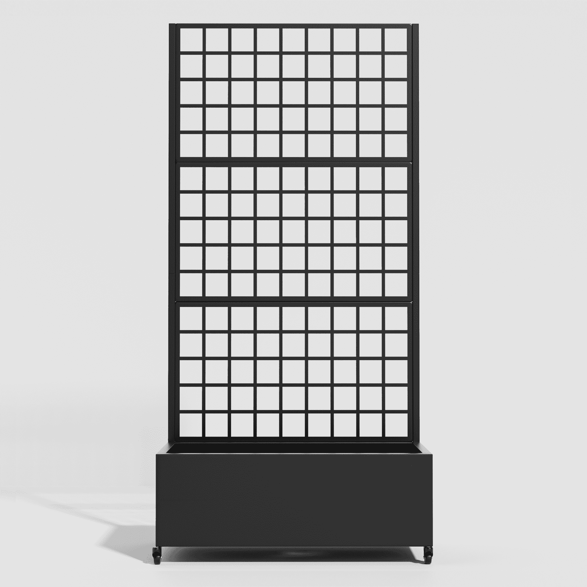 MAYEERTY 35*16*71"Outdoor Black Metal Planter with Rect Climbing Trellis, Drainage hole & Wheels, Grid Pattern