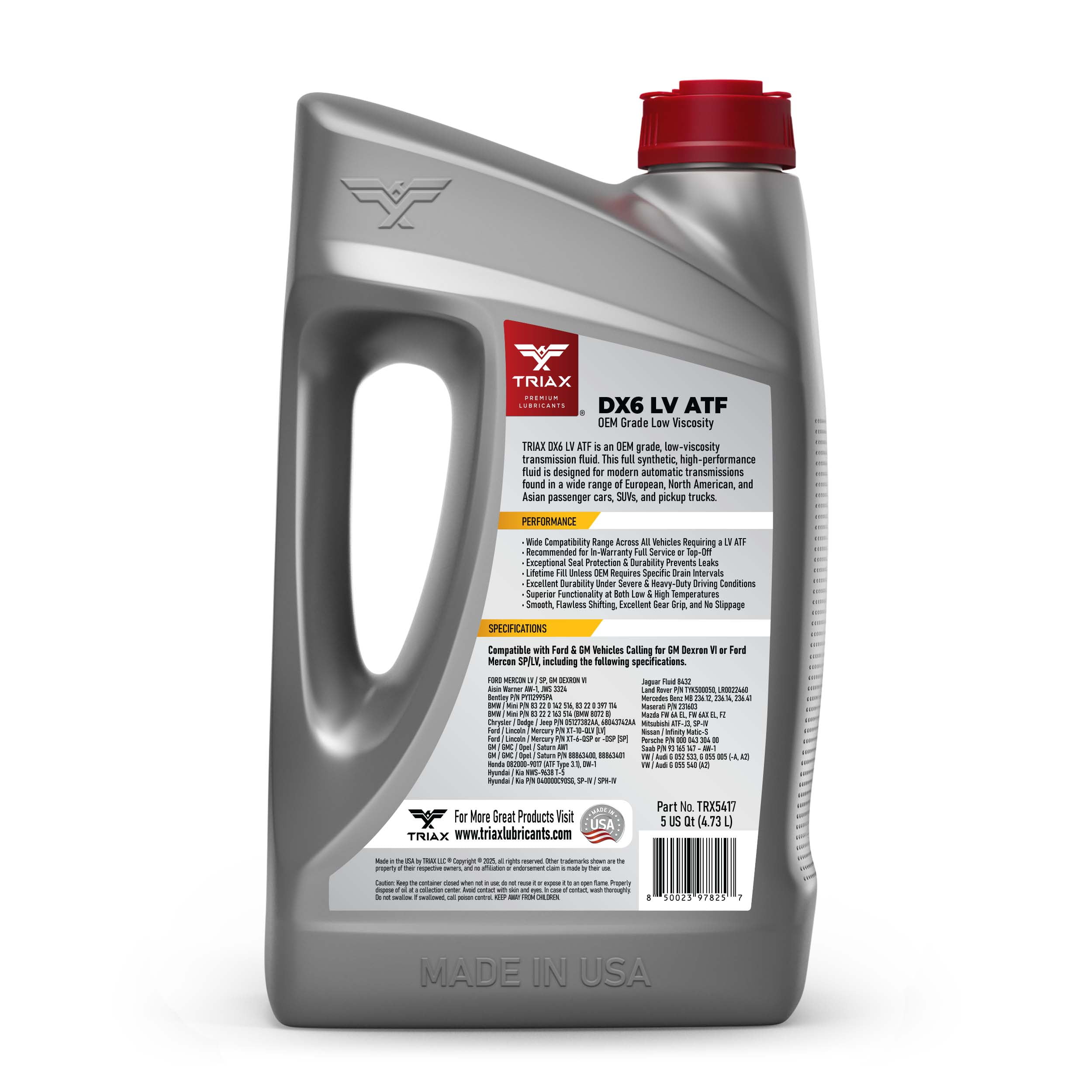 TRIAX DX6 LV ATF, Full Synthetic, Automatic Transmission Fluid (5 Quart)