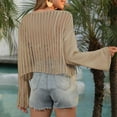 thumbnail image 5 of Tqyyweavej Bathing Suits Crochet Coverups for Women V Neck Solid Color Crop Top Swim Cover Up Free Size Long Sleeve Swimsuit Cover Up, 5 of 6